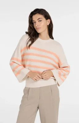 YAYA Gebreide sweater met strepen en wijde mouwen Oranje