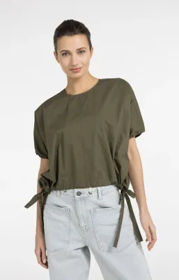 YAYA Boxy top met verstelbare taille en pofmouwen Groen