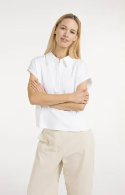 YAYA Mouwloze jersey blouse met taillenaden Wit