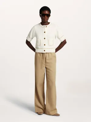 Beaumont Oda cardigan ecru met camel stiksels