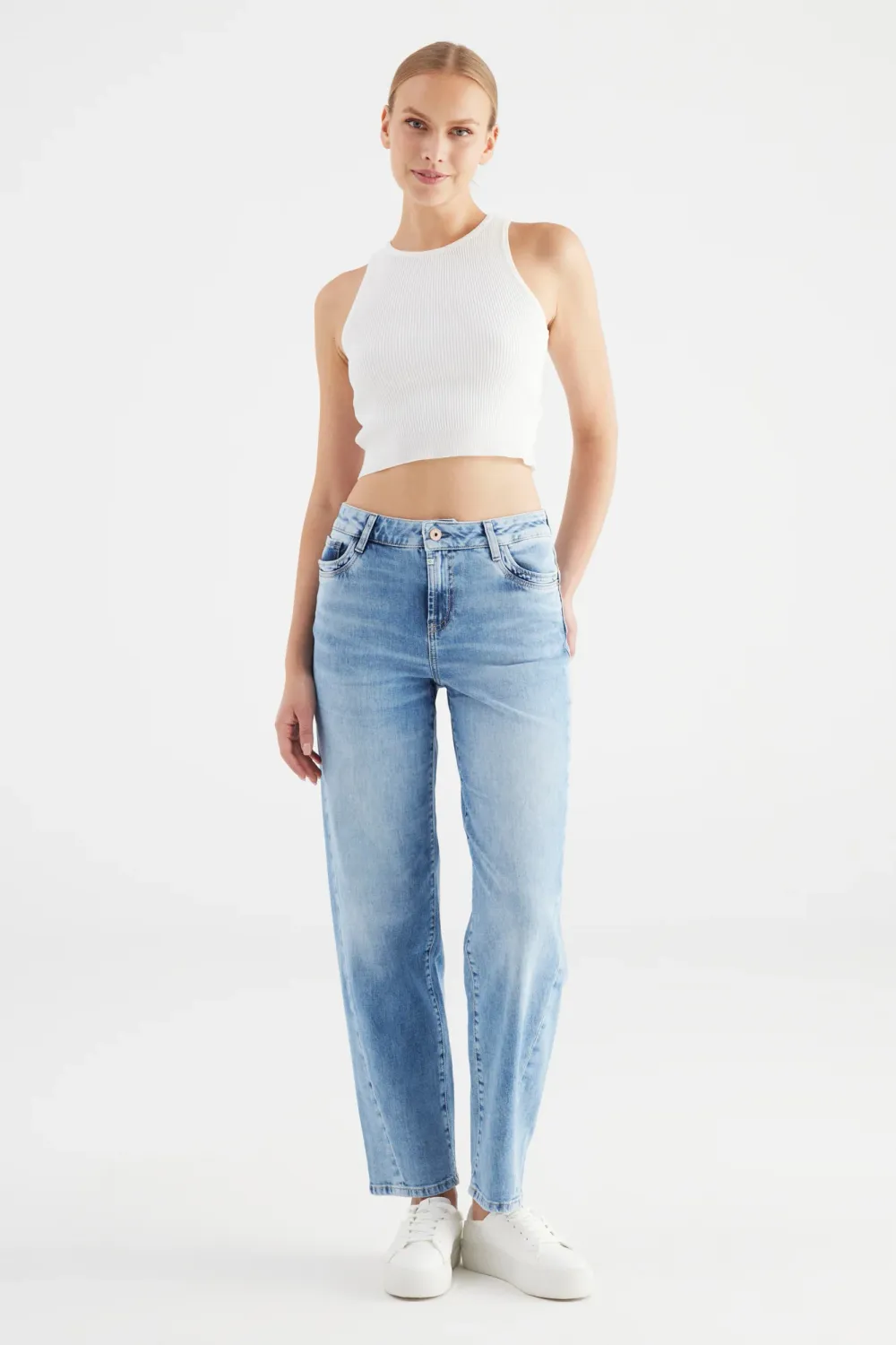 Cup Of Joe Denim mid waist cropped Blauw Beth