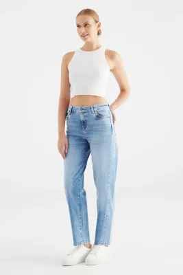 Cup Of Joe Denim mid waist cropped Blauw Beth