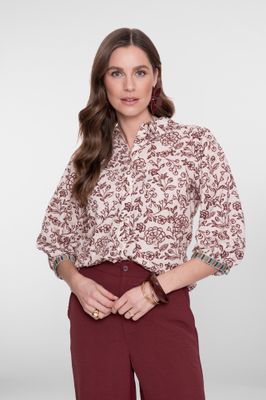 Geisha blouse bordeaux/ecru print