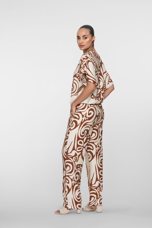 Geisha pantalon bi-color swirl print Bruin
