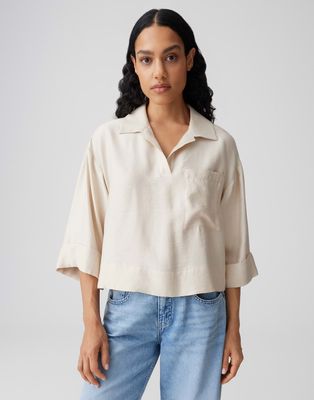 Opus Overhemdblouse met fijne keperstructuur Losse pasvorm