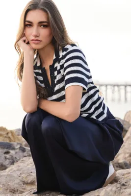 Monari Ajour-polotrui met strassteentjes Blauw