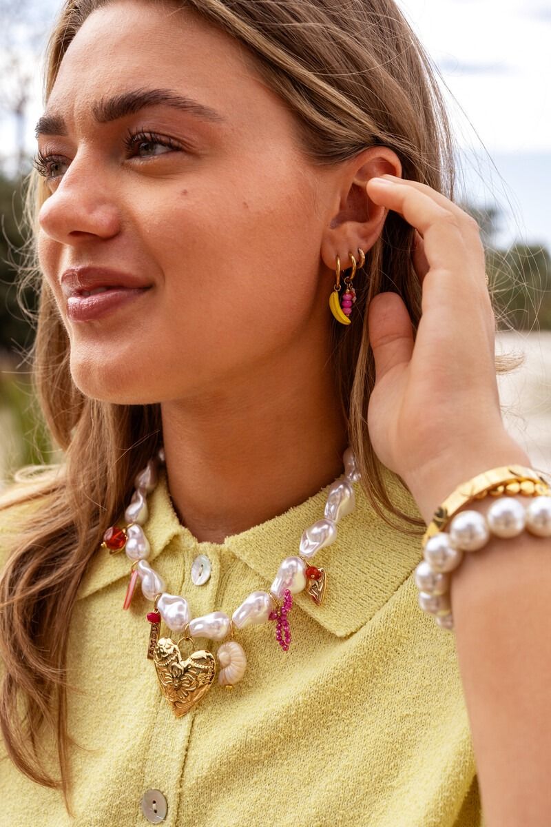 My Jewellery Tropical oorringen met roze kralen Goud