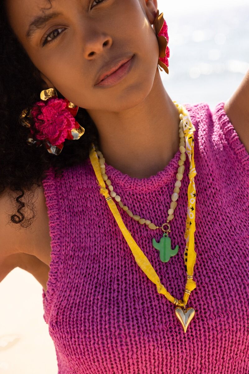 My Jewellery Tropical gele bandana ketting met hartje Goud