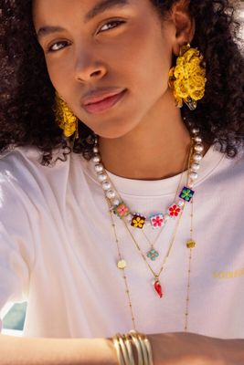 My Jewellery Tropical ketting met imitatieparels en vierkante bloemen Goud