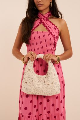 My Jewellery beige crochet tas met bloemen