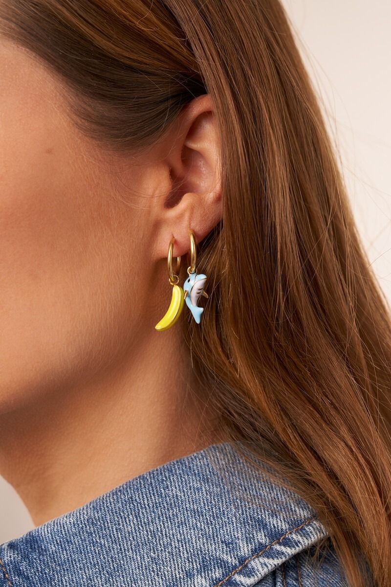 My Jewellery Tropical oorringen met banaan en dolfijn Goud