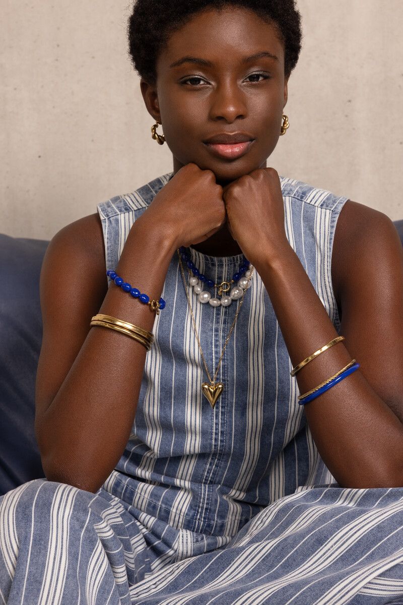 My Jewellery donkerblauwe kralenarmband Goud