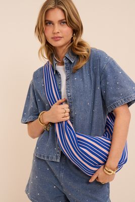 My Jewellery donkerblauwe crossbody tas met roze strepen Blauw