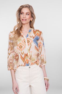 Geisha blouse met print 3/4 mouw Bruin