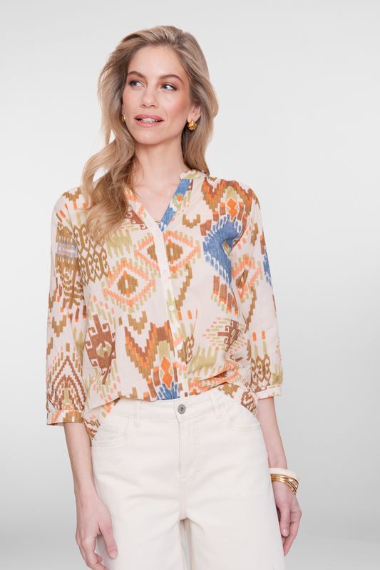Geisha blouse met print 3/4 mouw Bruin