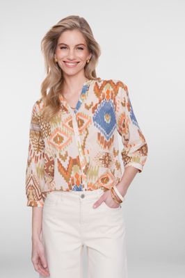 Geisha blouse met print 3/4 mouw Bruin