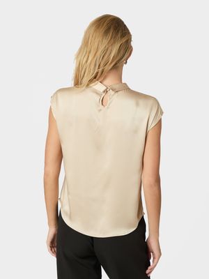 Neo Noir Fleur Drapy Satin Blouse Beige