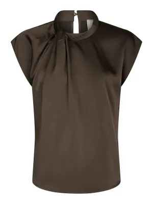 Neo Noir Fleur Drapy Satin Blouse Bruin