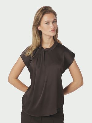 Neo Noir Fleur Drapy Satin Blouse Bruin 160990