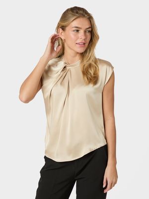 Neo Noir Fleur Drapy Satin Blouse Bruin 160990