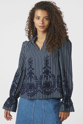 Neo Noir Amara Stripe Emb blouse Blauw 163363