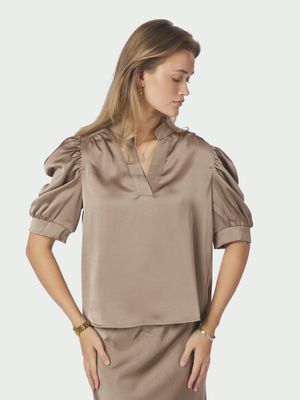 Neo Noir Roella Heavy Sateen Blouse Bruin 162590