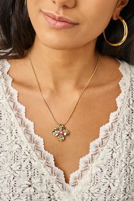 My Jewellery Botanical ketting met bloem en roze kralen Goud