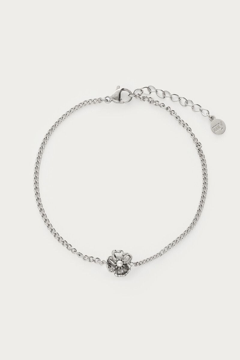 My Jewellery Armband met ranonkel bloem en imitatieparel zilver