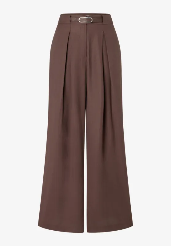 More & More Broek met wijde pijpen met riem Bruin