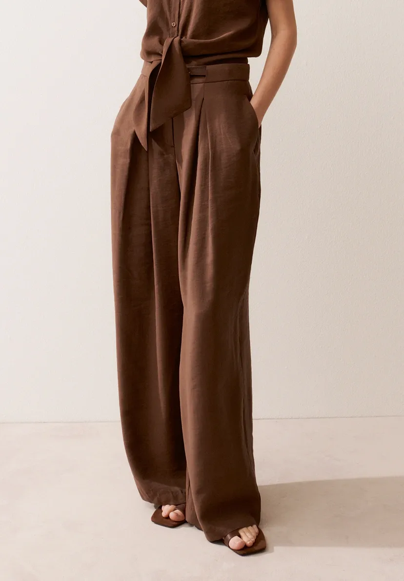 More &amp; More Broek met wijde pijpen met riem Bruin