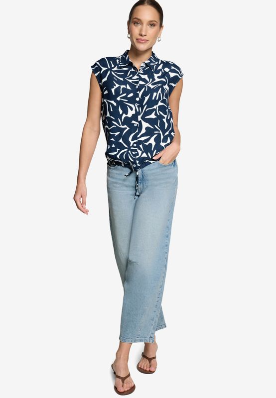 Zero blouse korte mouw blauw/ecru print