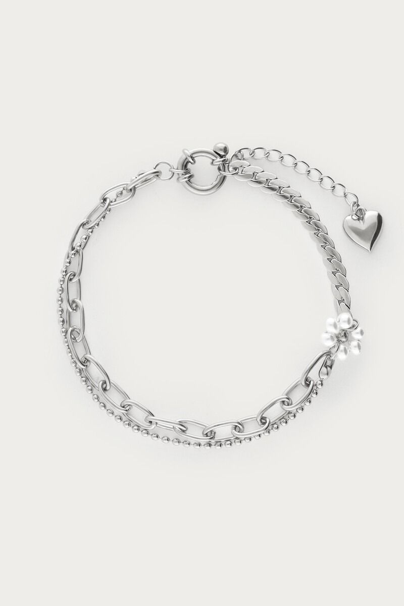 My Jewellery Dubbele armband met imitatieparel bloem zilver
