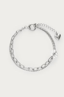 My Jewellery Dubbele armband met imitatieparel bloem zilver