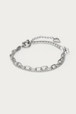 My Jewellery Dubbele armband met imitatieparel bloem zilver