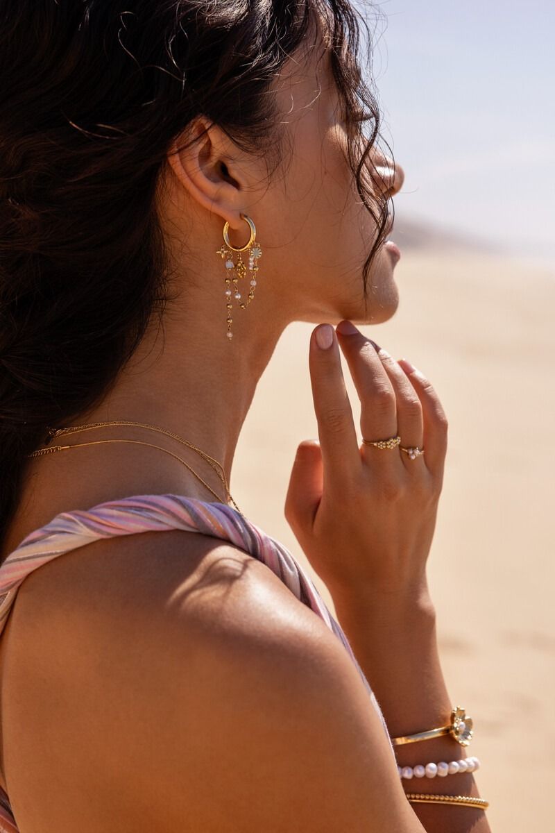 My Jewellery Oorringen met zoetwaterparels en bloemen Goud