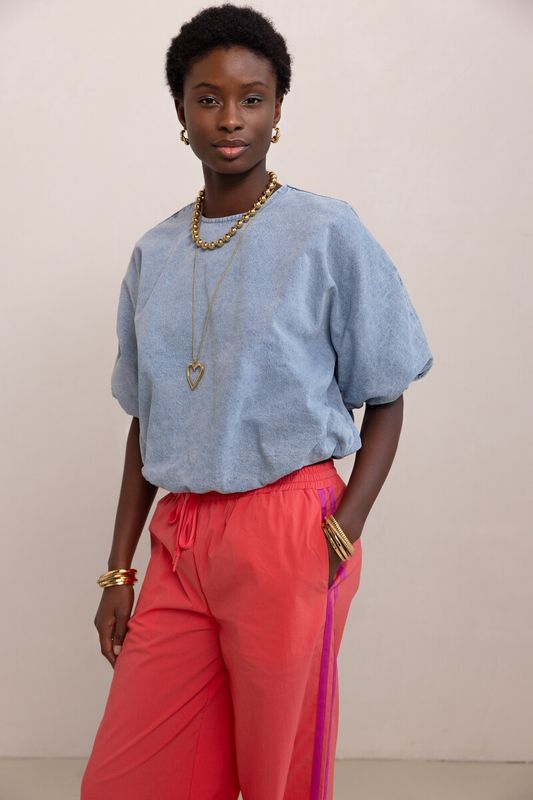My Jewellery Koraal wide leg broek met contrast streep