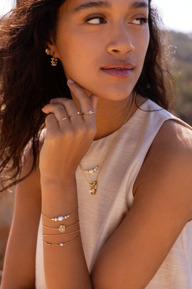 My Jewellery Dubbele armband met kralen en natuurlijke parel Goud