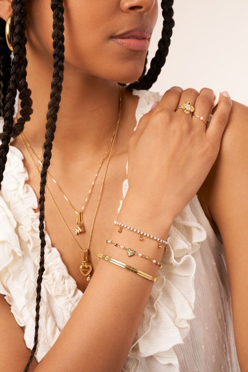 My Jewellery Armband met hartje en imitatieparels zilver