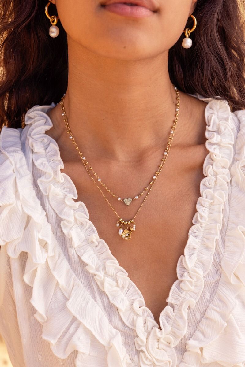 My Jewellery Ketting met hartje en imitatieparels Goud