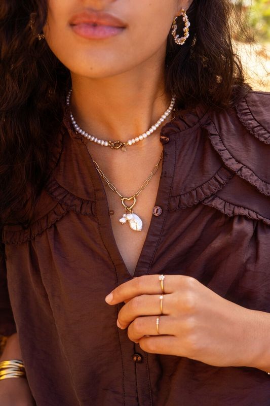 My Jewellery Schakelketting met hartje en natuurlijke parels Goud