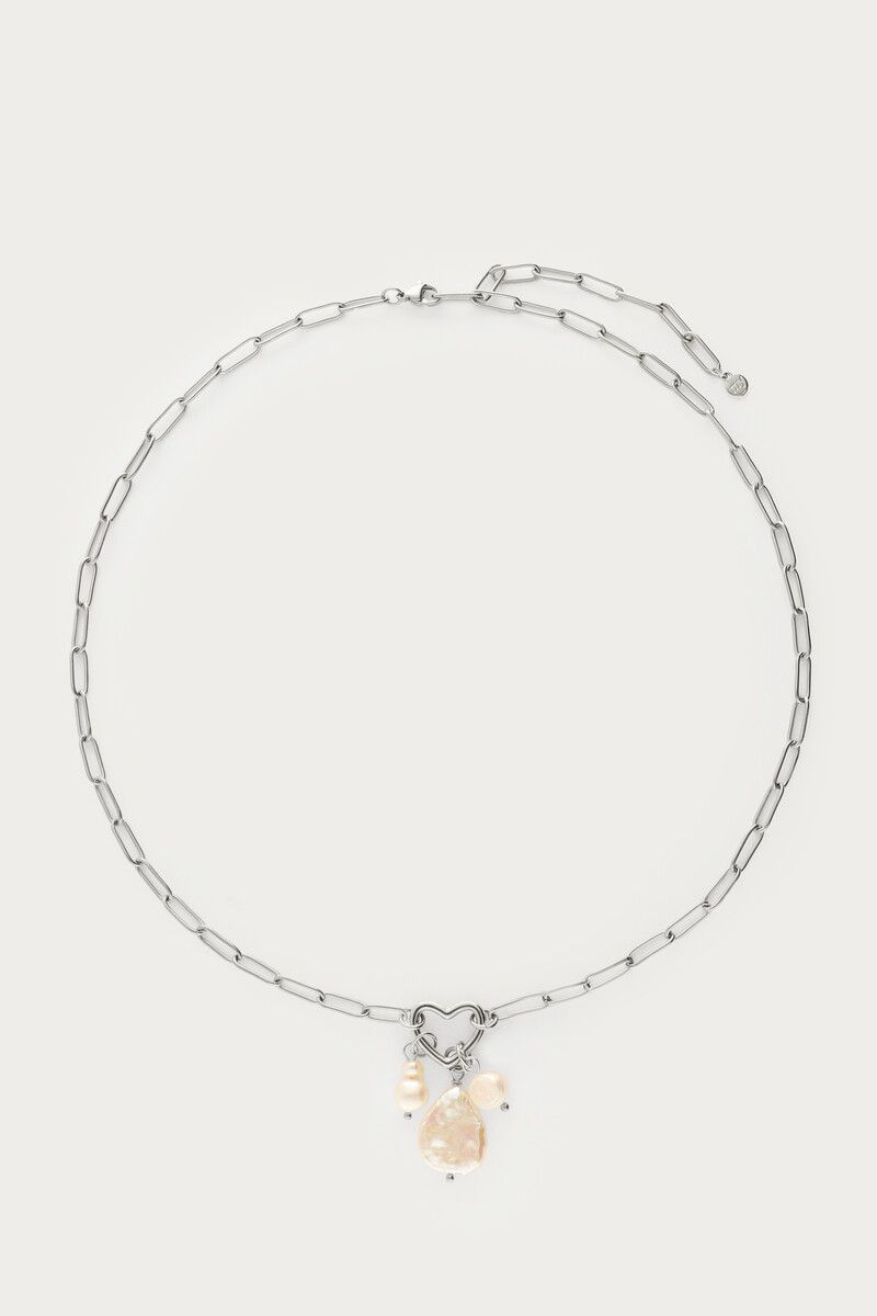 My Jewellery Schakelketting met hartje en natuurlijke parels zilver