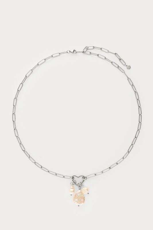 My Jewellery Schakelketting met hartje en natuurlijke parels zilver