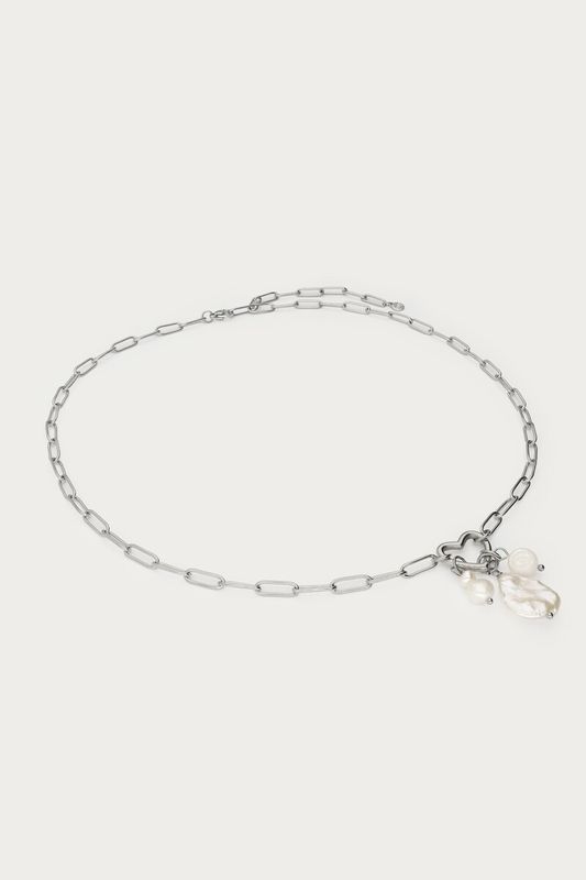 My Jewellery Schakelketting met hartje en natuurlijke parels zilver