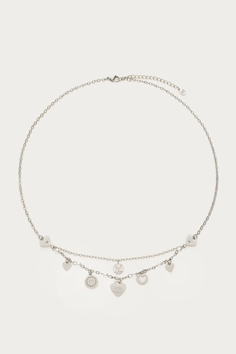 My Jewellery ketting met hartjes en imitatieparels "Dream Chaser" zilver