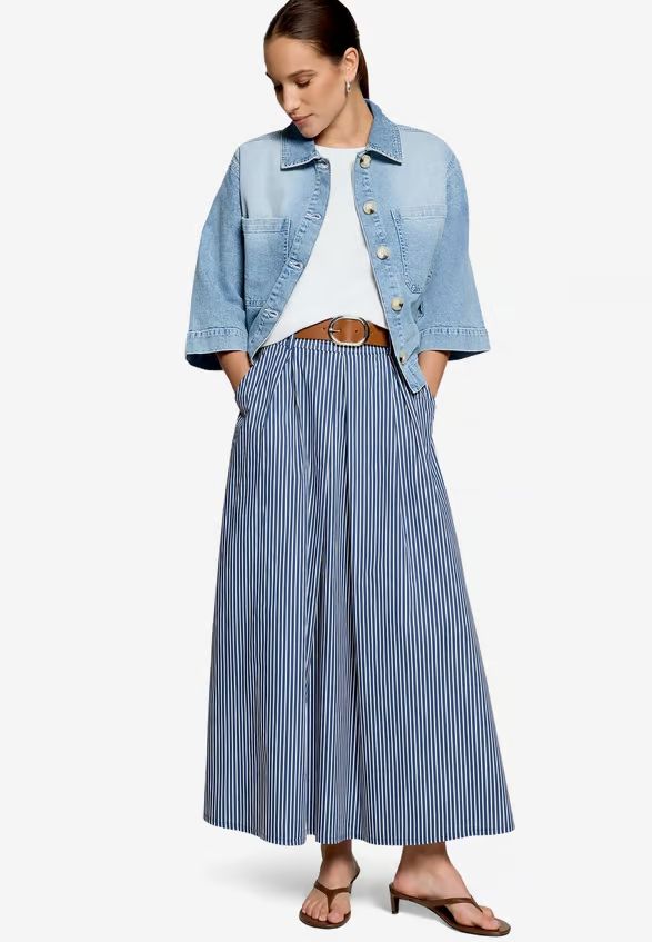 Zero Gestreepte midi-rok met riem Blauw
