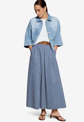 Zero Gestreepte midi-rok met riem Blauw