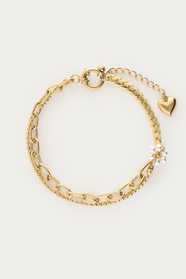My Jewellery Dubbele armband met imitatieparel bloem Goud