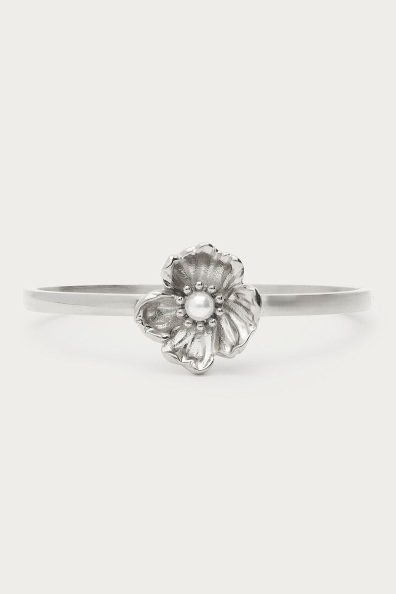 My Jewellery Bangle met ranonkel bloem en imitatieparel zilver