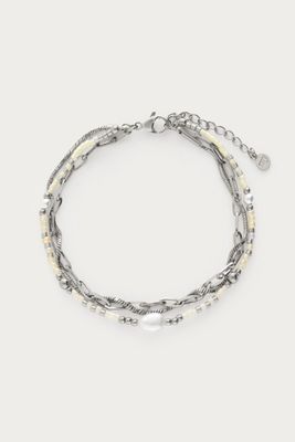 My Jewellery Driedubbele armband met kralen en zoetwaterparel zilver