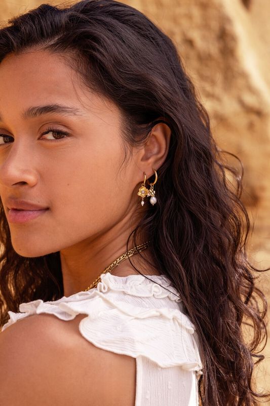 My Jewellery Oorringen met natuurlijke parels en klaver Goud